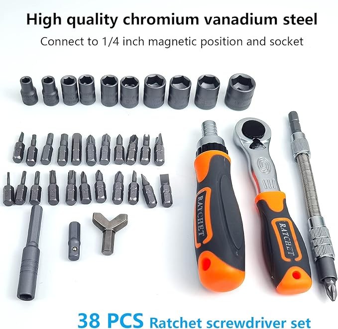 Choonjin 38 en 1 Caja de Herramientas de Reparación del Hogar, Juego de Llaves de Vaso de Herramientas con Cubierta de Almacenamiento, para Muebles, Automóvil, Computadora, Electrónica (1)