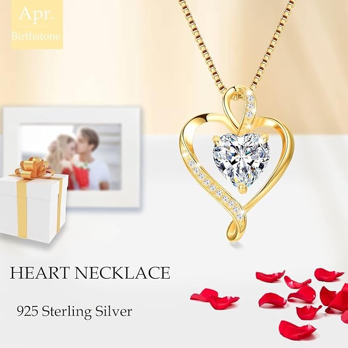 LAVUMO Collares Mujer Amor Colgante de Corazón Oro Rosa Plata de Ley 925 Collares de Mujer,Joyas Regalos para Esposa, Mamá, Novia, Cumpleaños Navidad Aniversario día de San Valentín Regalo