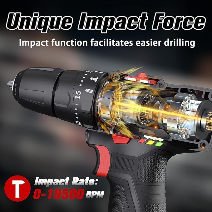 12 V Taladro Atornillador, PULITUO Taladro Eléctrico Compacto con 1.5Ah Batería, 2 Velocidades, 1 Hora de Carga Rápida, 10mm Portabrocas Automatico Para Mejoras en el Hogar