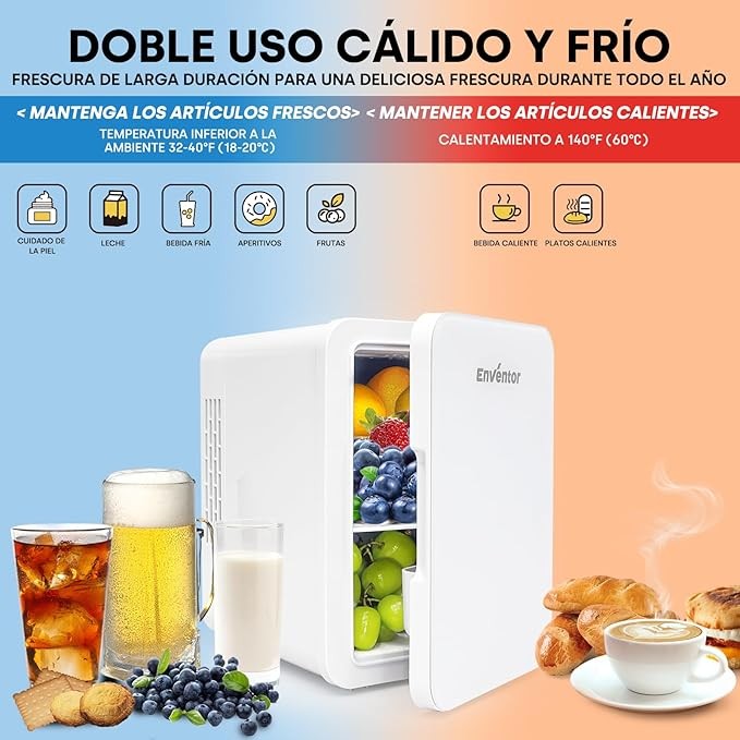 Enventor Nevera Pequeña Portátil 4L, Mini Nevera Portátil, Nevera Portátil Eléctrica 12V/220V con Funciones Frío y Calor, Mini Refrigerador para Skincare, Coche y Casa, Blanco
