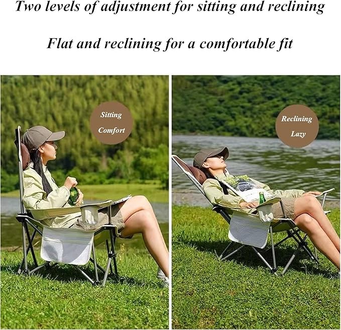Genérico Pack de 2 Sillas de Camping Plegables - Silla Ligera con Respaldo Alto y Bolsillo Lateral - cadeira Praia Portátil para Pesca, Playa, Picnic, Césped y Deportes