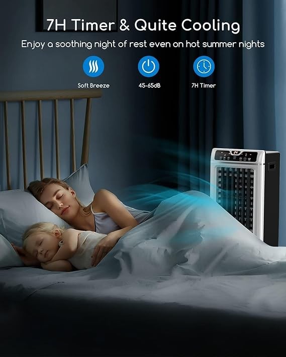 Aire Acondicionado Móvil, Enfriador de Aire de Purificación, Ventilador de Humidificación 4 en 1 con Control Remoto, 550m3/h, 65W, Oscilación, Temporizador 1-7h, le Permite Disfrutar de Verano Fresco