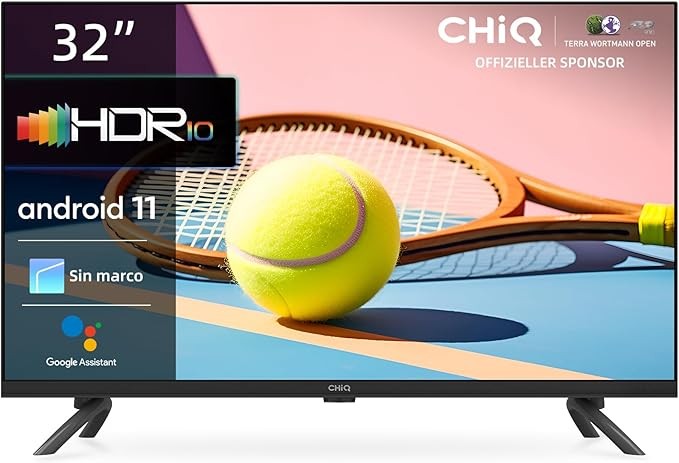 CHiQ L32G7L, Smart TV 32" (80cm), TV con Android 11, Frameless TV, Netflix, Prime Video, Youtube, HDR10, 2.4/5G Wi-Fi, Bluetooth5.0, Chromecast, Google Assistant, DVB-T/T2/S2 [Clase de eficiencia ener
