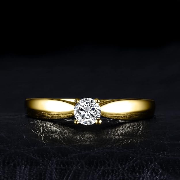 JewelryPalace Solitario Anillo Mujer Plata Oro 14k Oro Rosa, Anillo de Compromiso Sencillo Diamante Simulado, Anillos Niña Clásico con Piedra Preciosa, Anillo Promesa Elegante Joyas de Mujer